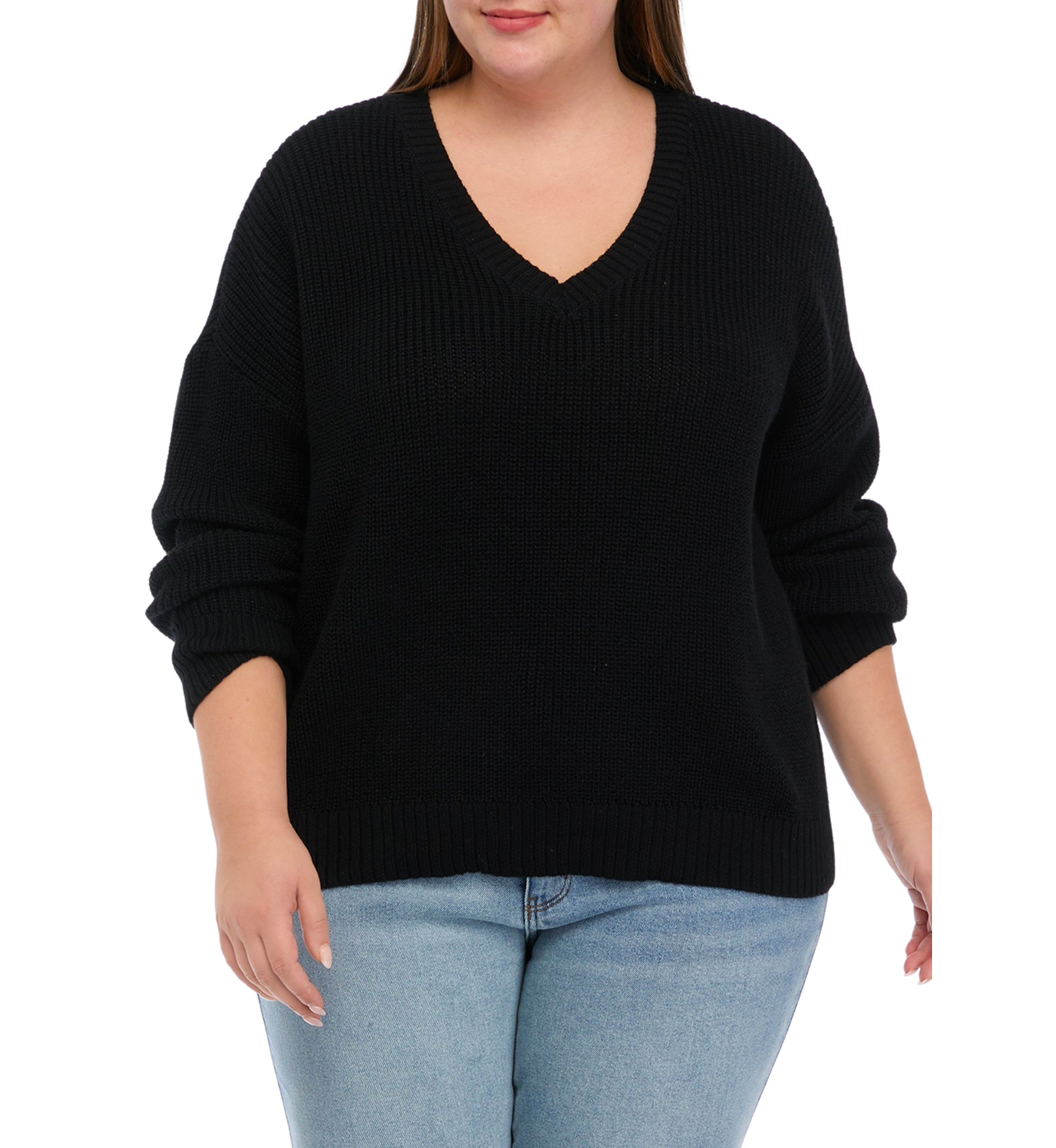Plus Size Long Sleeve Rhubarb V-Neck Sweater