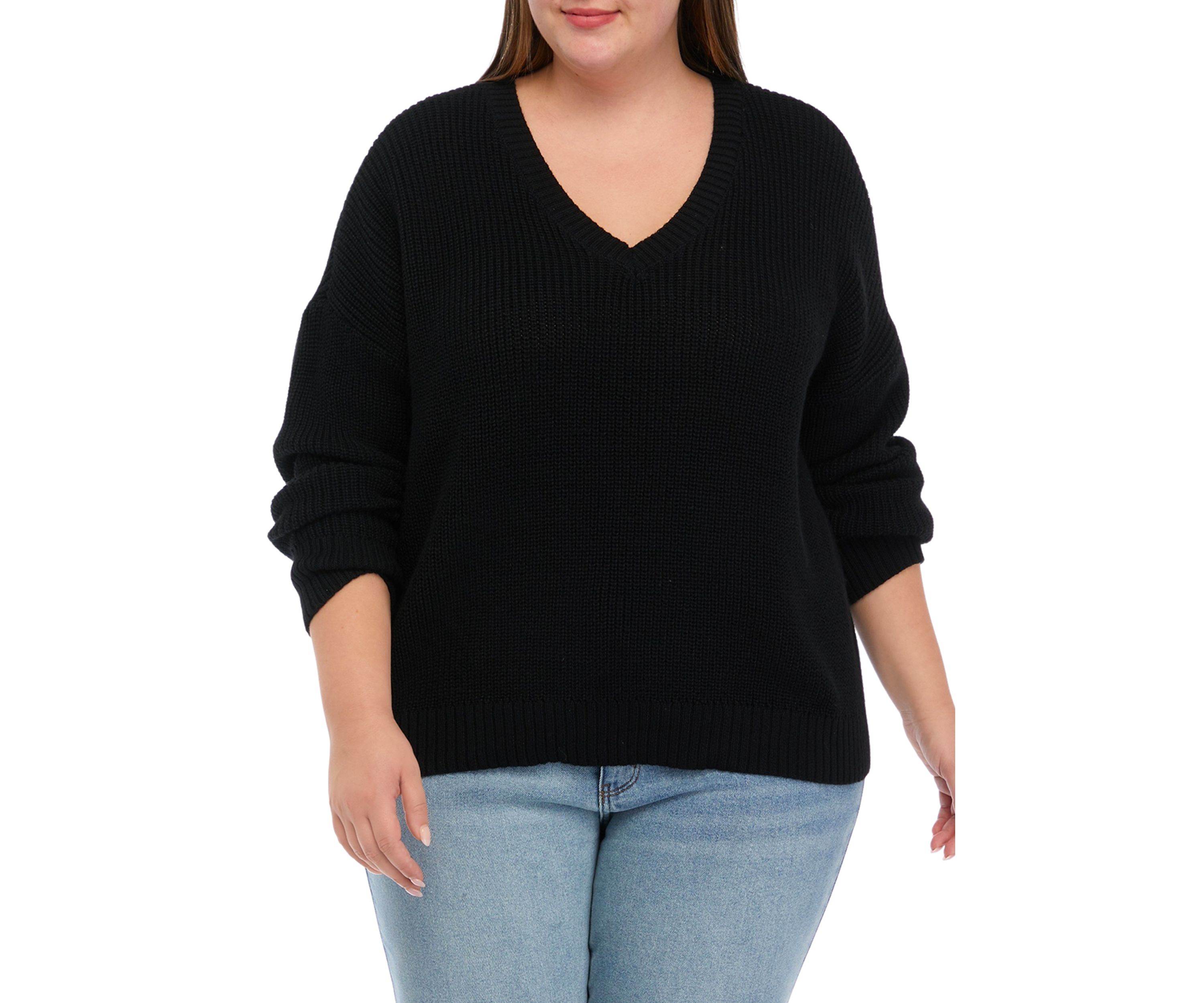 Plus Size Long Sleeve Rhubarb V-Neck Sweater