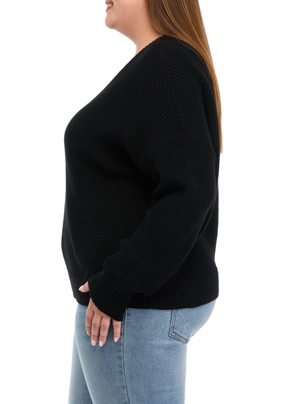 Plus Size Long Sleeve Rhubarb V-Neck Sweater