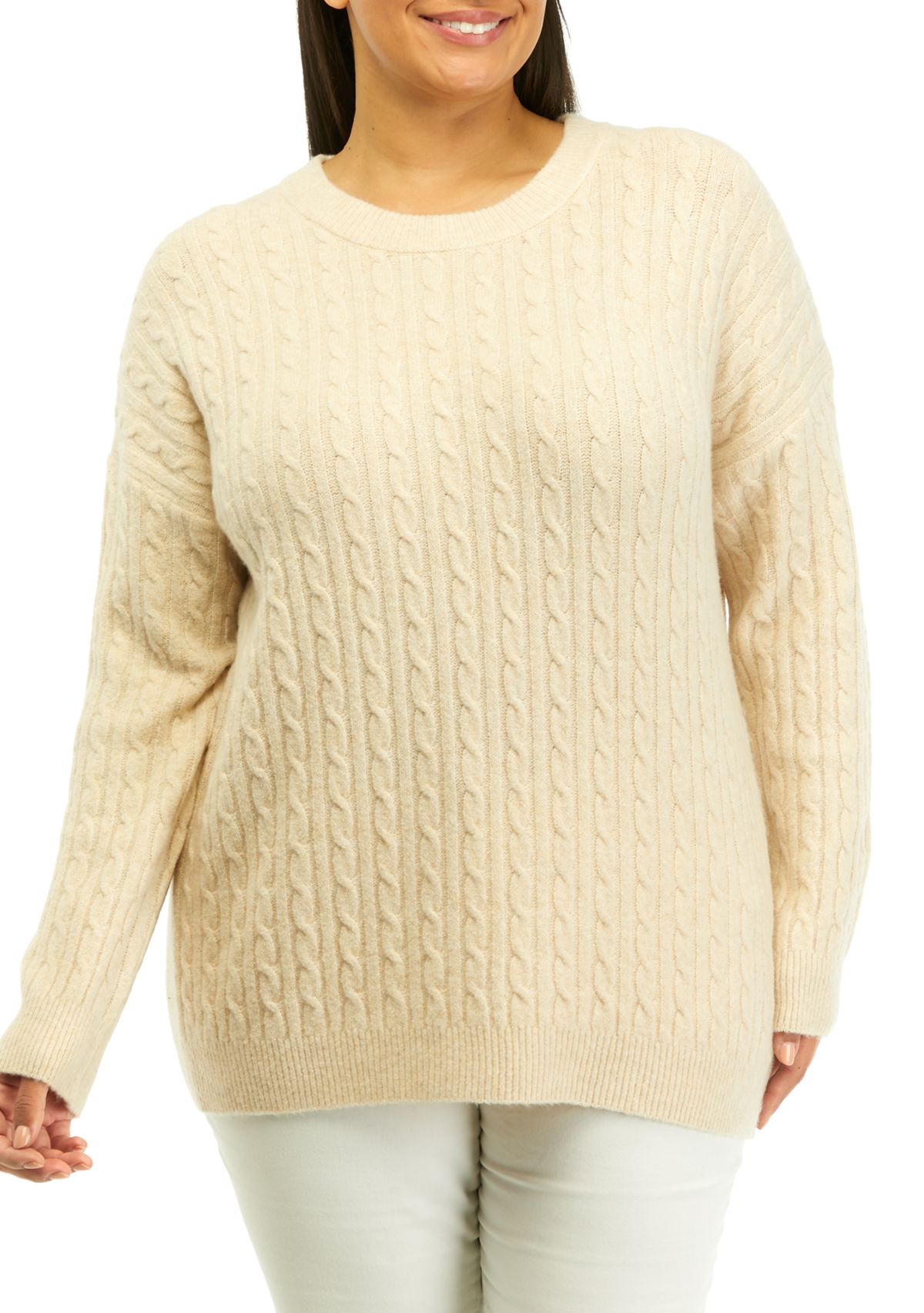 Plus Size Cable Knit Tunic Sweater 