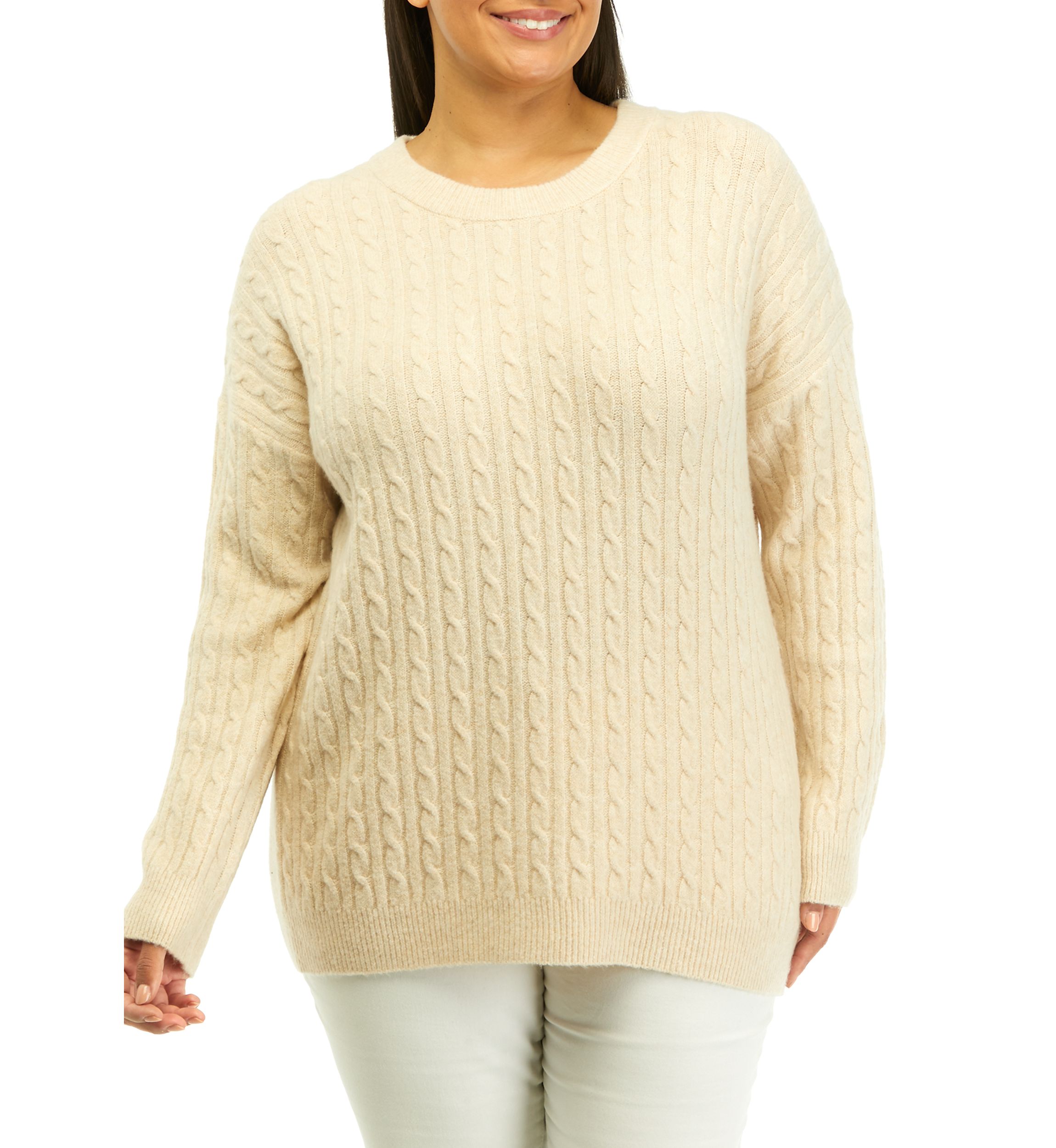 Plus Size Cable Knit Tunic Sweater 