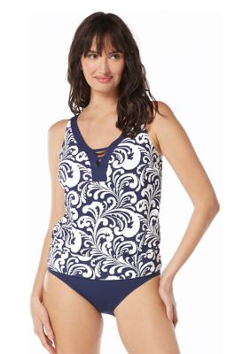 Sea Spray Lattice Detail Blouson Tankini Swim Top