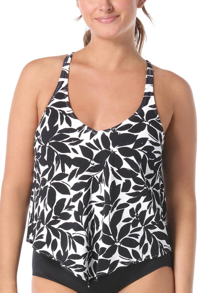 Bold Leaves Asymmetric Tankini Swim Top 