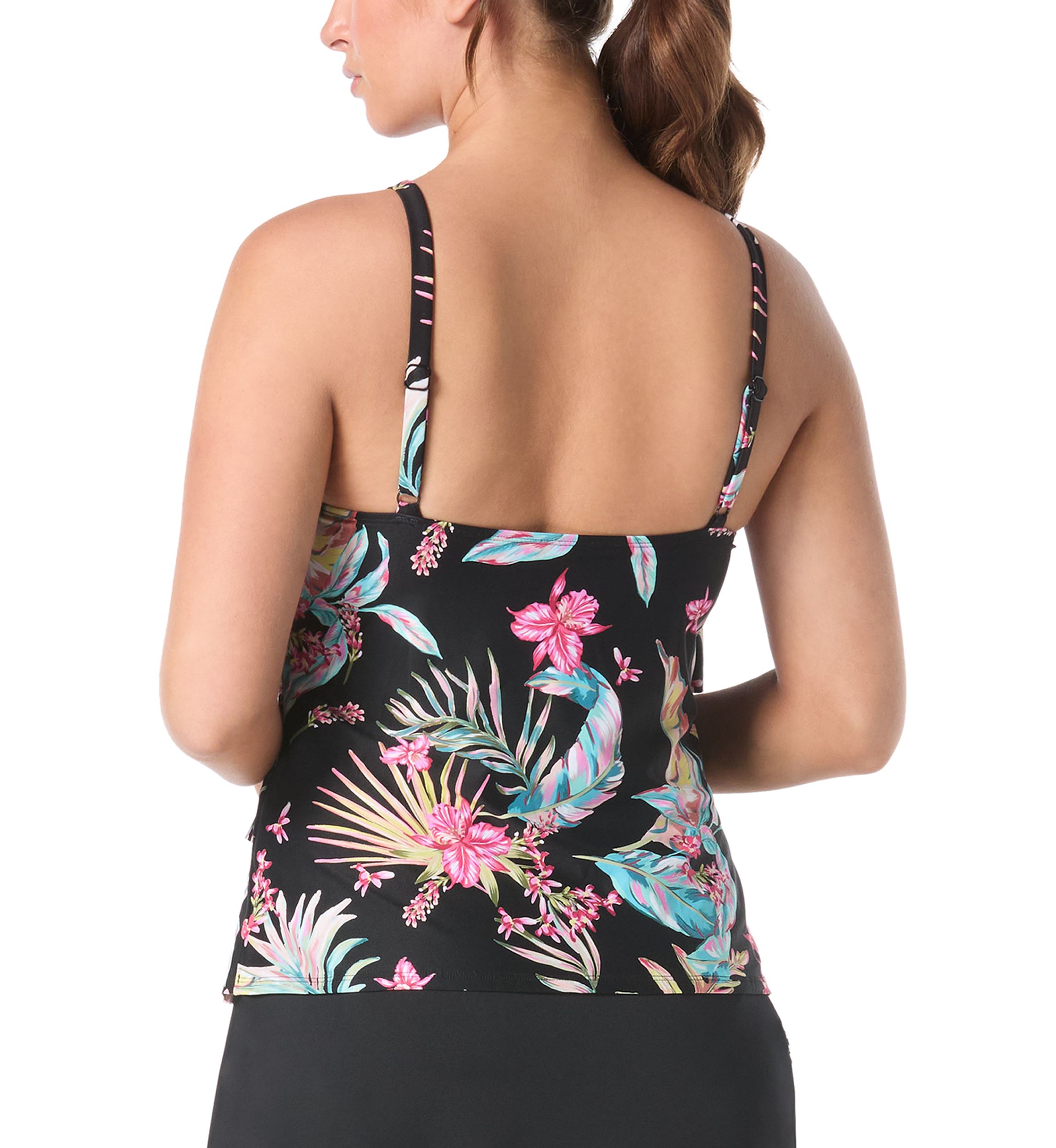 Tropical Jaclyn High Neck Ruffle Tankini Top