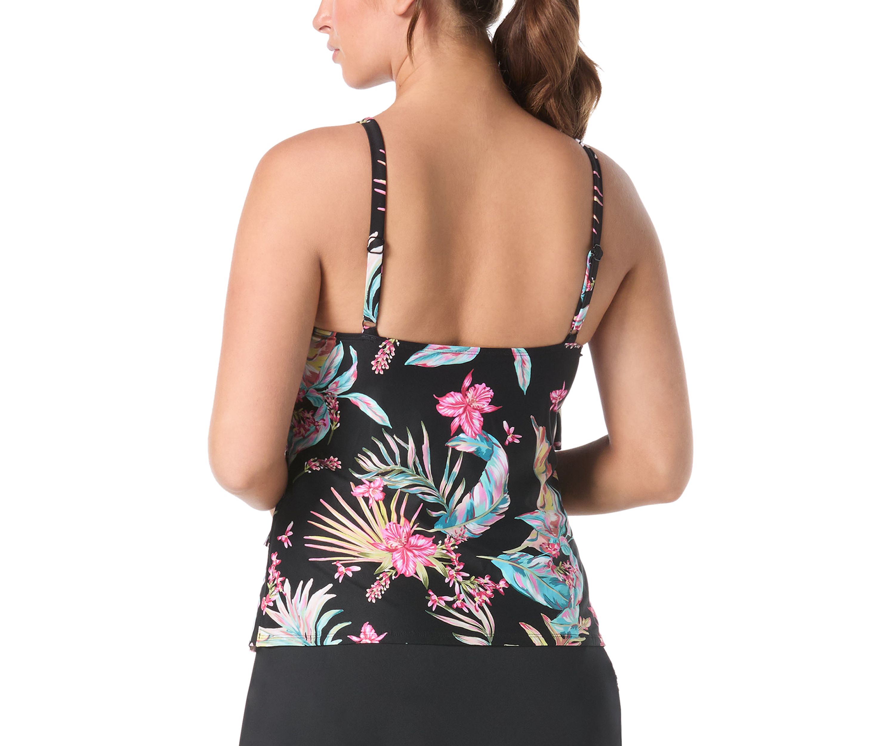 Tropical Jaclyn High Neck Ruffle Tankini Top