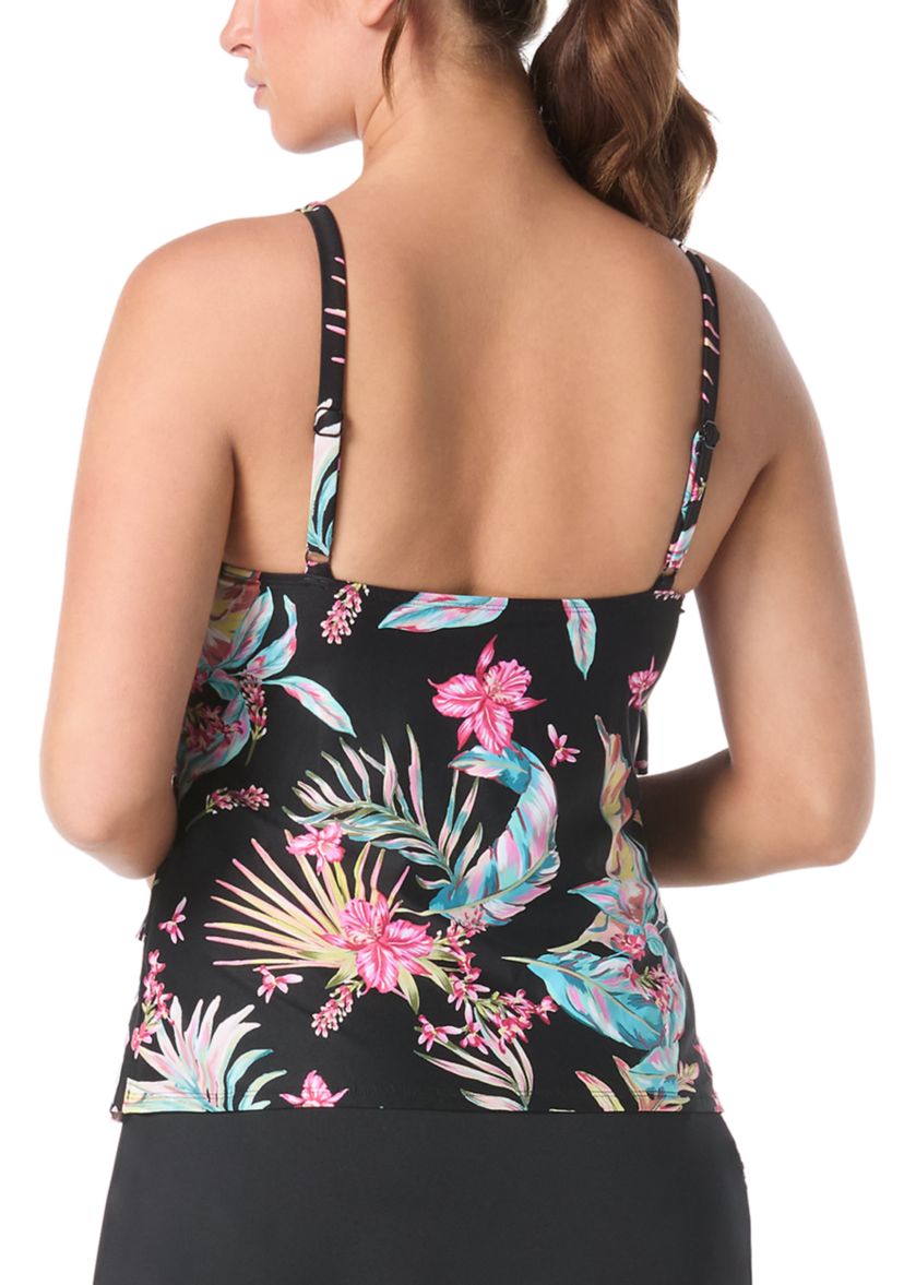 Tropical Jaclyn High Neck Ruffle Tankini Top