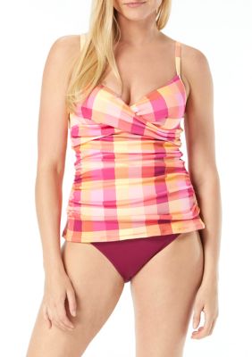 Picnic Plaid Wrap Tankini Swim Top