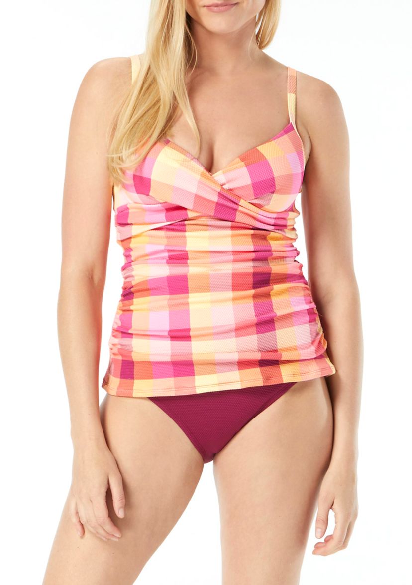 Picnic Plaid Wrap Tankini Swim Top