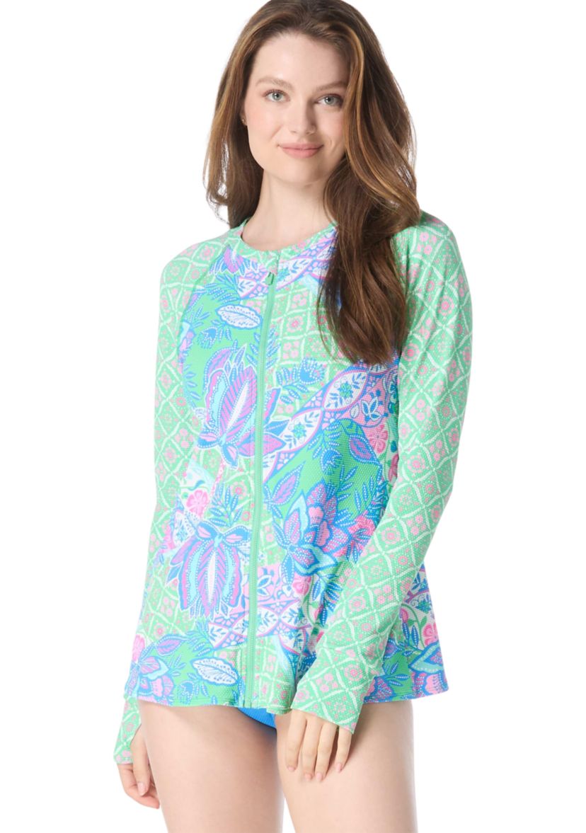 Long Sleeve Zip Front Rashguard Swim Cover Up