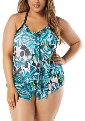 Beach House Plus Size Kerry Deco Garden Mesh Layer Swim Top belk
