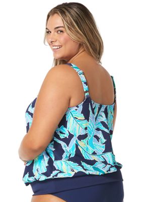 Beach House Plus Sarah Seaglass Palm Print Side Tie Blouson Tankini Swim  Top & Paloma Beach Solids April Stretch Swim Short