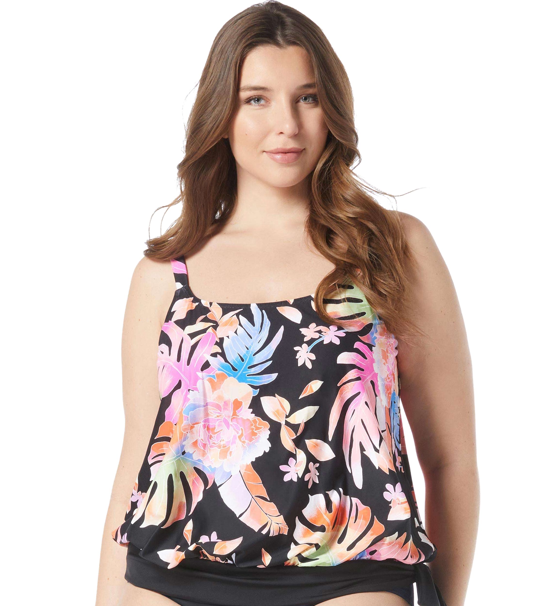 Plus Size Tropical Oasis Sarah Blouson Tankini Swim Top