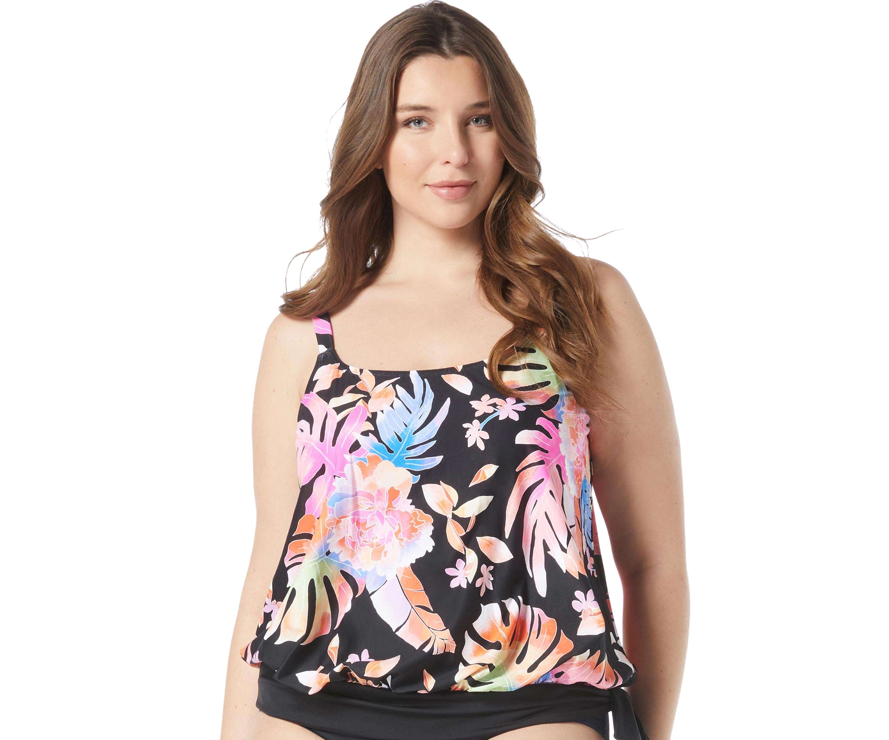 Plus Size Tropical Oasis Sarah Blouson Tankini Swim Top