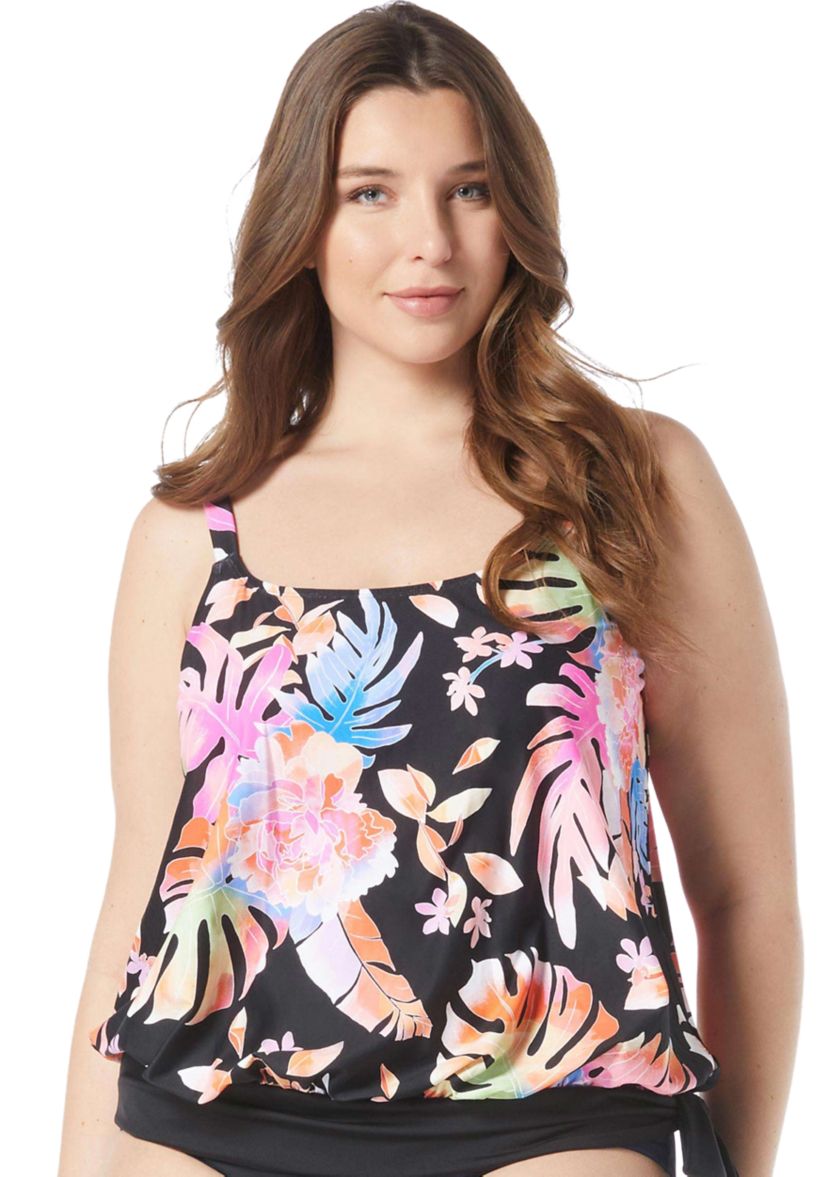 Plus Size Tropical Oasis Sarah Blouson Tankini Swim Top