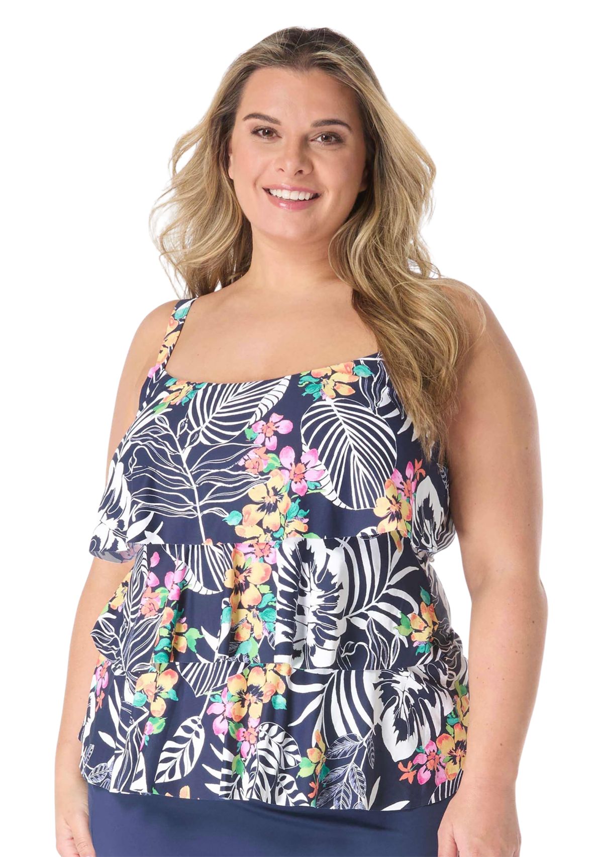 Plus Size Jungle Print Tankini Swim Top 