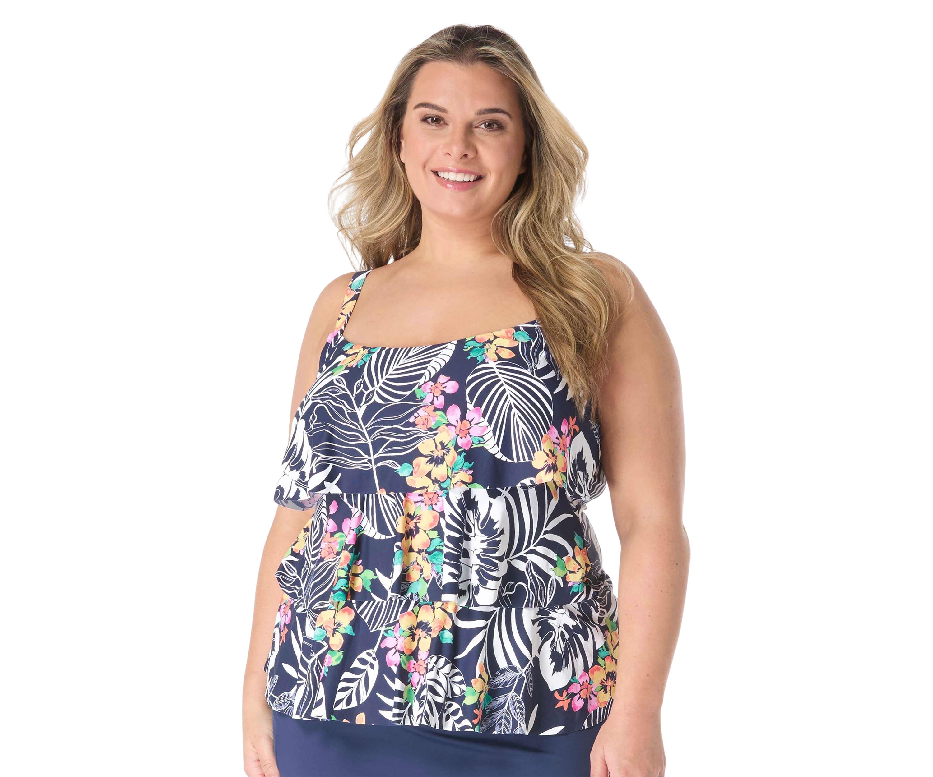 Plus Size Jungle Print Tankini Swim Top 