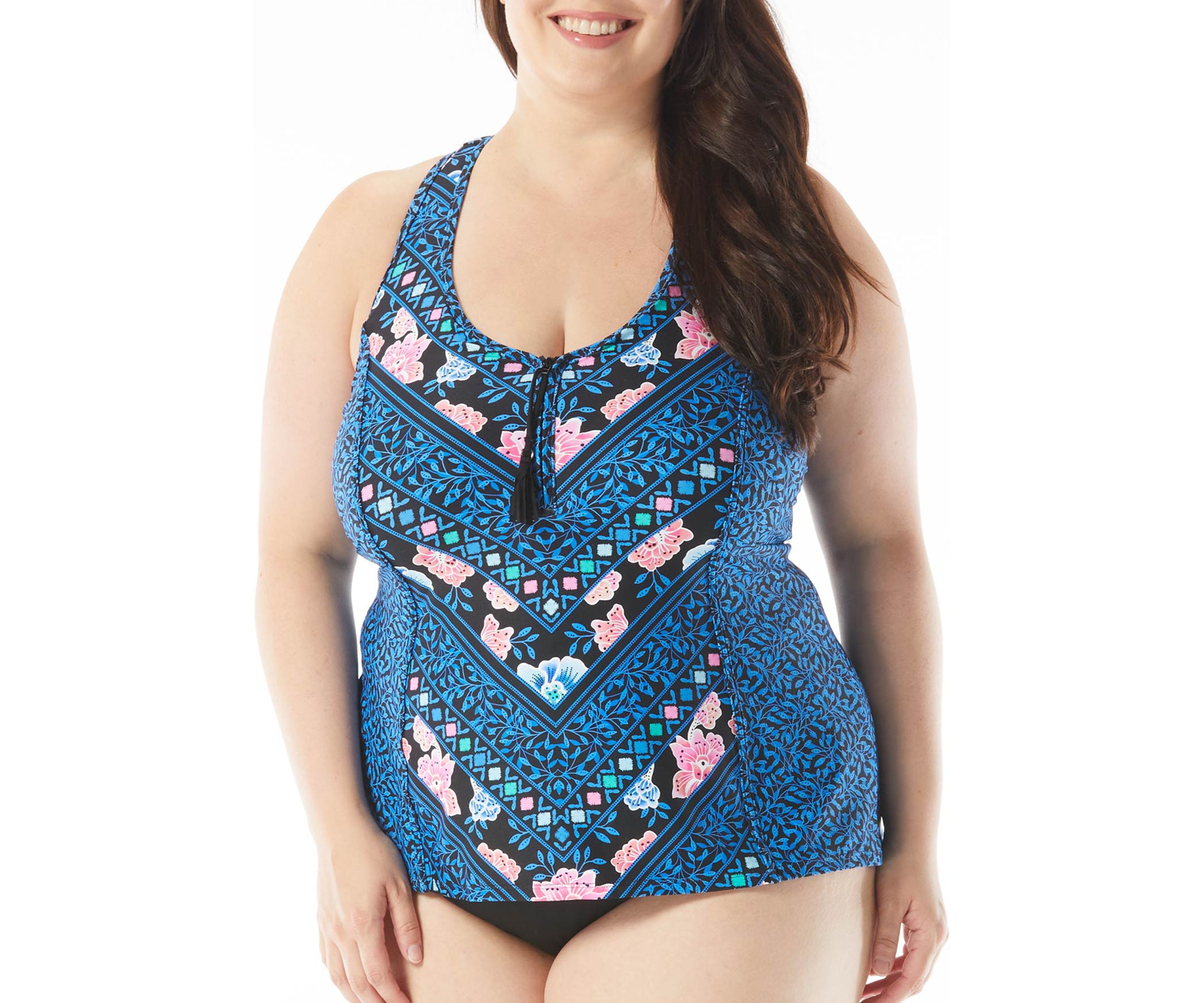 Plus Size Erinna On The Horizon Racerback Zipper Front Swim Tankini