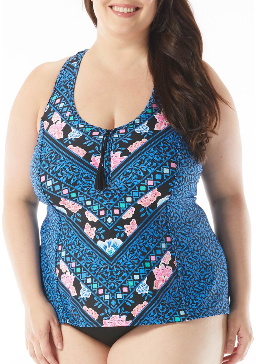 Plus Size Erinna On The Horizon Racerback Zipper Front Swim Tankini