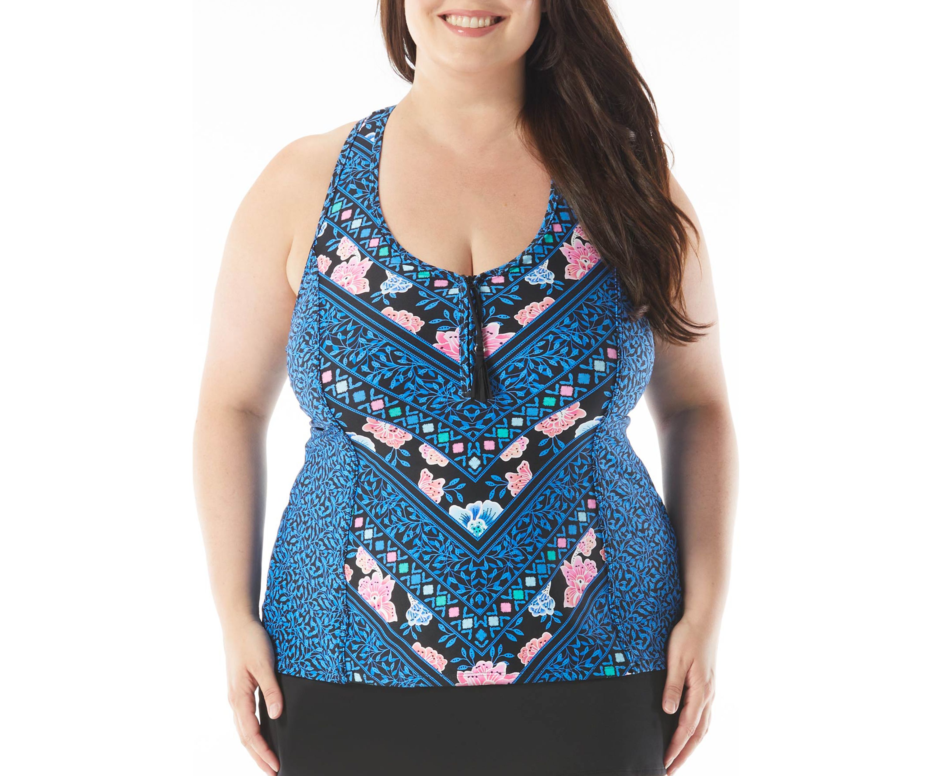 Plus Size Erinna On The Horizon Racerback Zipper Front Swim Tankini