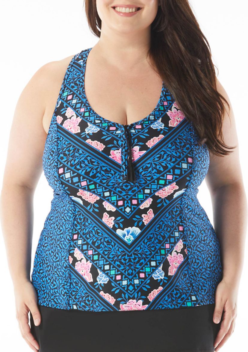 Plus Size Erinna On The Horizon Racerback Zipper Front Swim Tankini