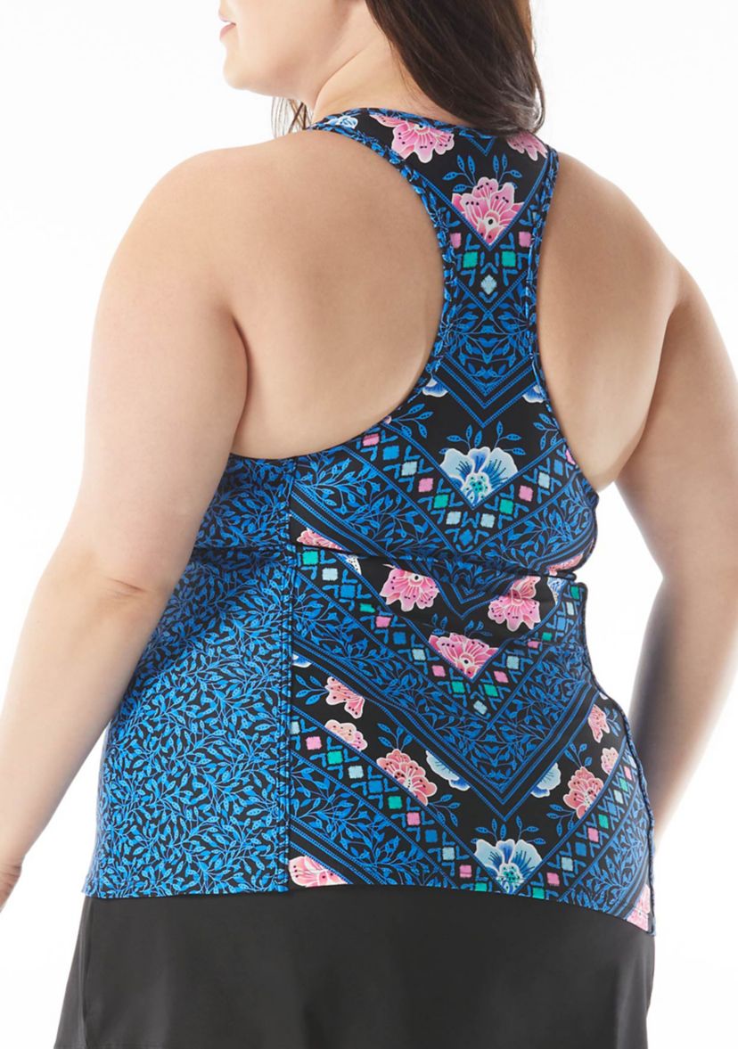 Plus Size Erinna On The Horizon Racerback Zipper Front Swim Tankini