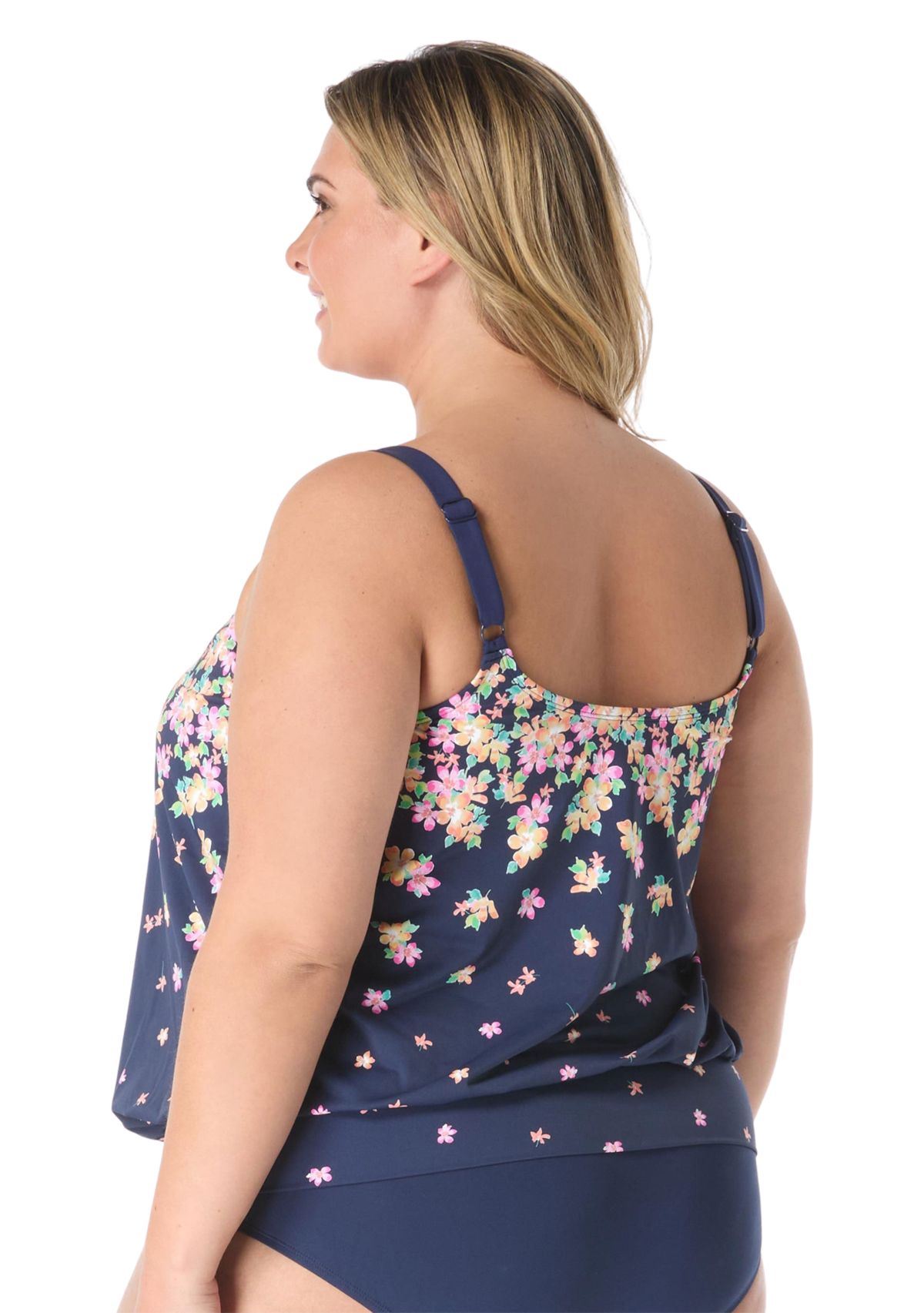 Plus Size Floral Rain Placement Print Tankini Swim Top 