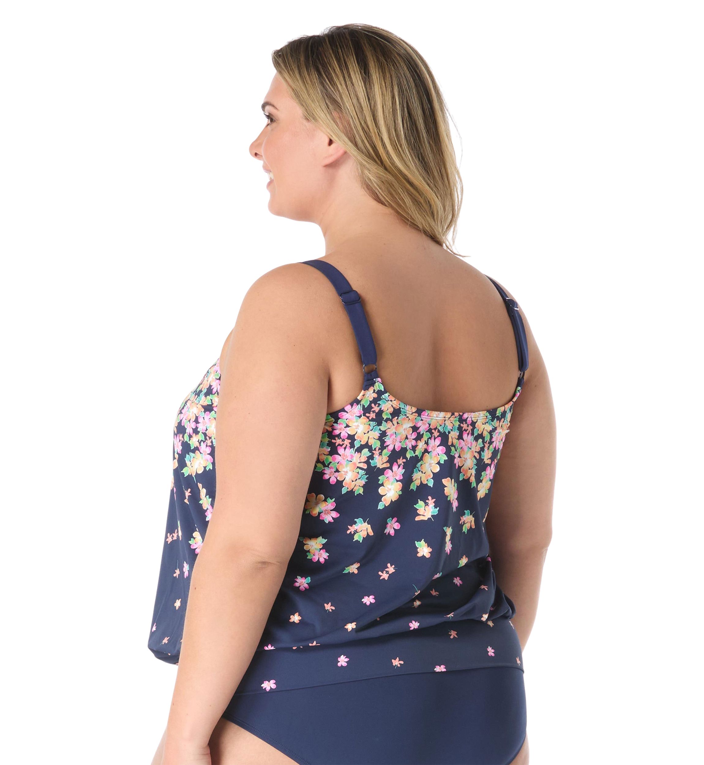 Plus Size Floral Rain Placement Print Tankini Swim Top 