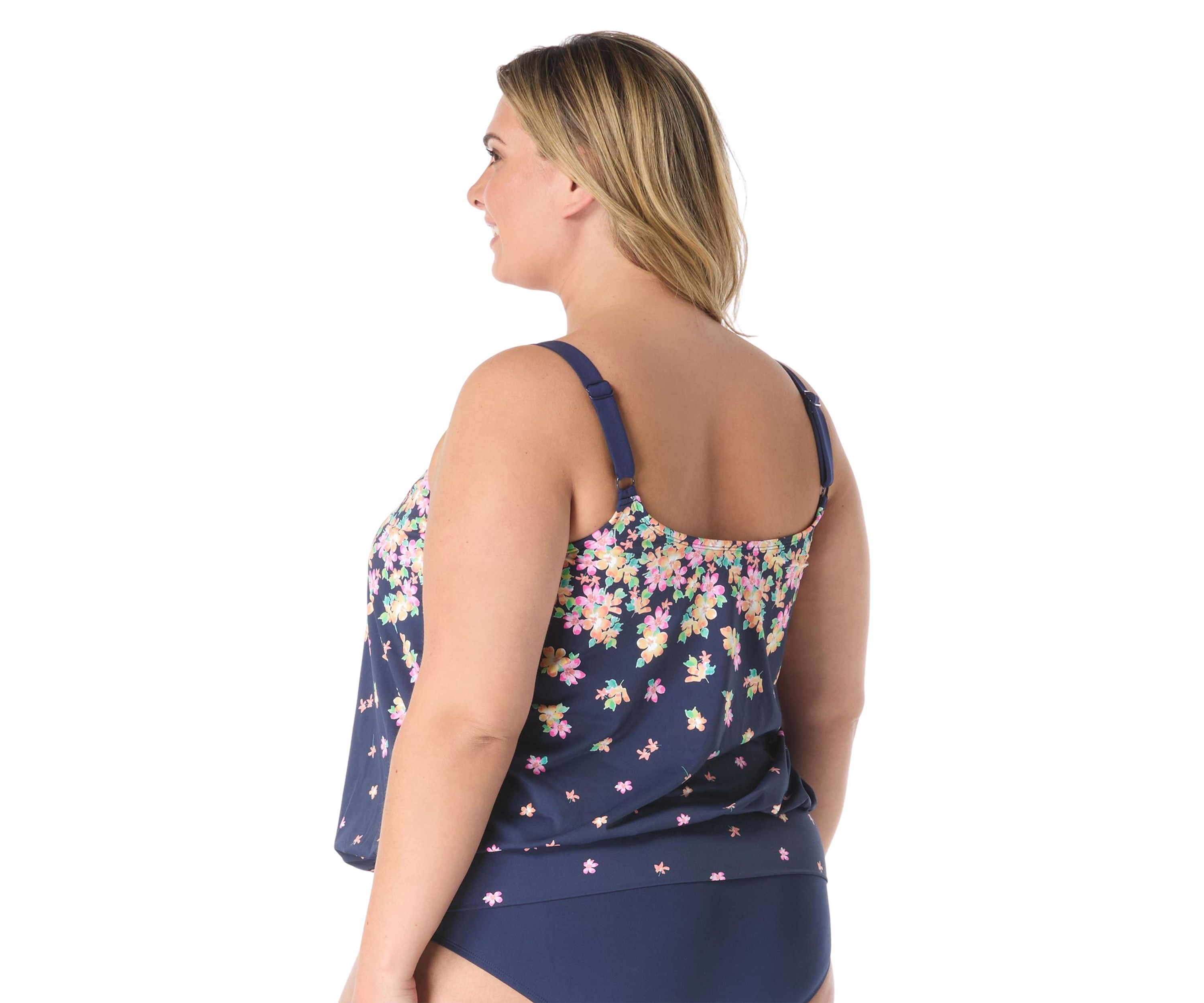 Plus Size Floral Rain Placement Print Tankini Swim Top 