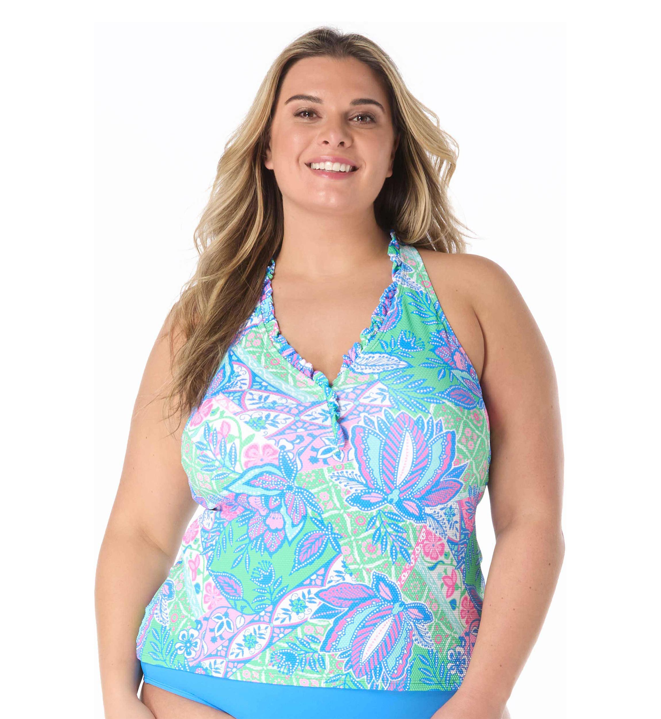 Plus Size Mosaic Racerback Tankini Swim Top 