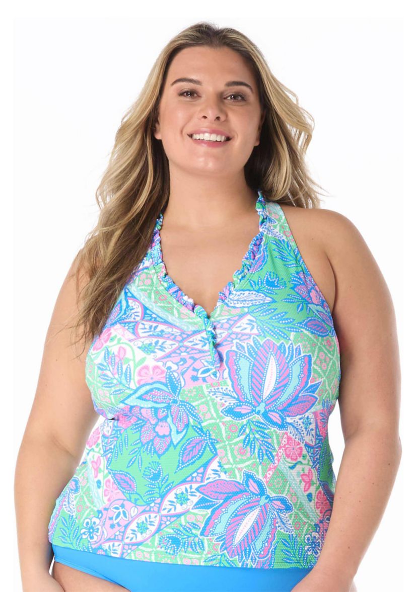 Plus Size Mosaic Racerback Tankini Swim Top 