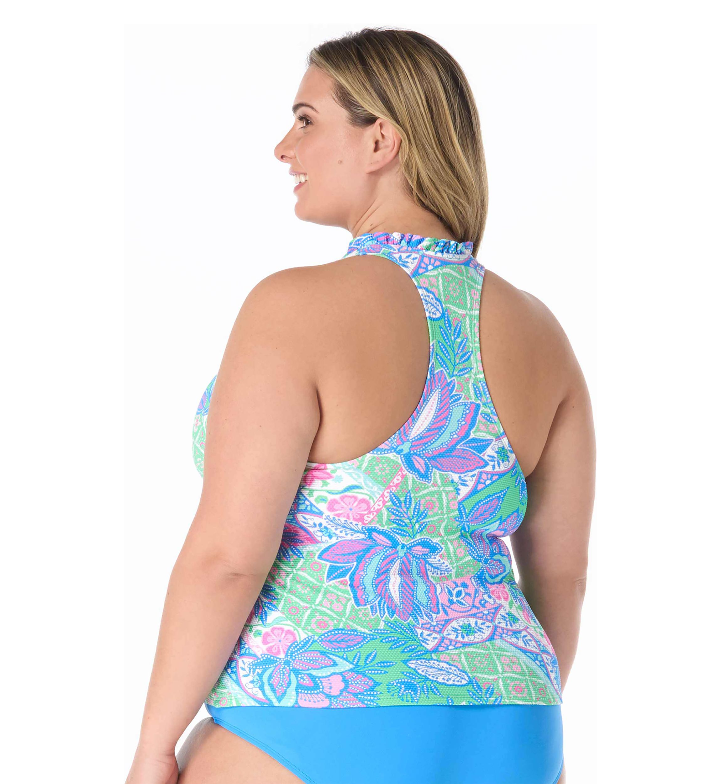 Plus Size Mosaic Racerback Tankini Swim Top 
