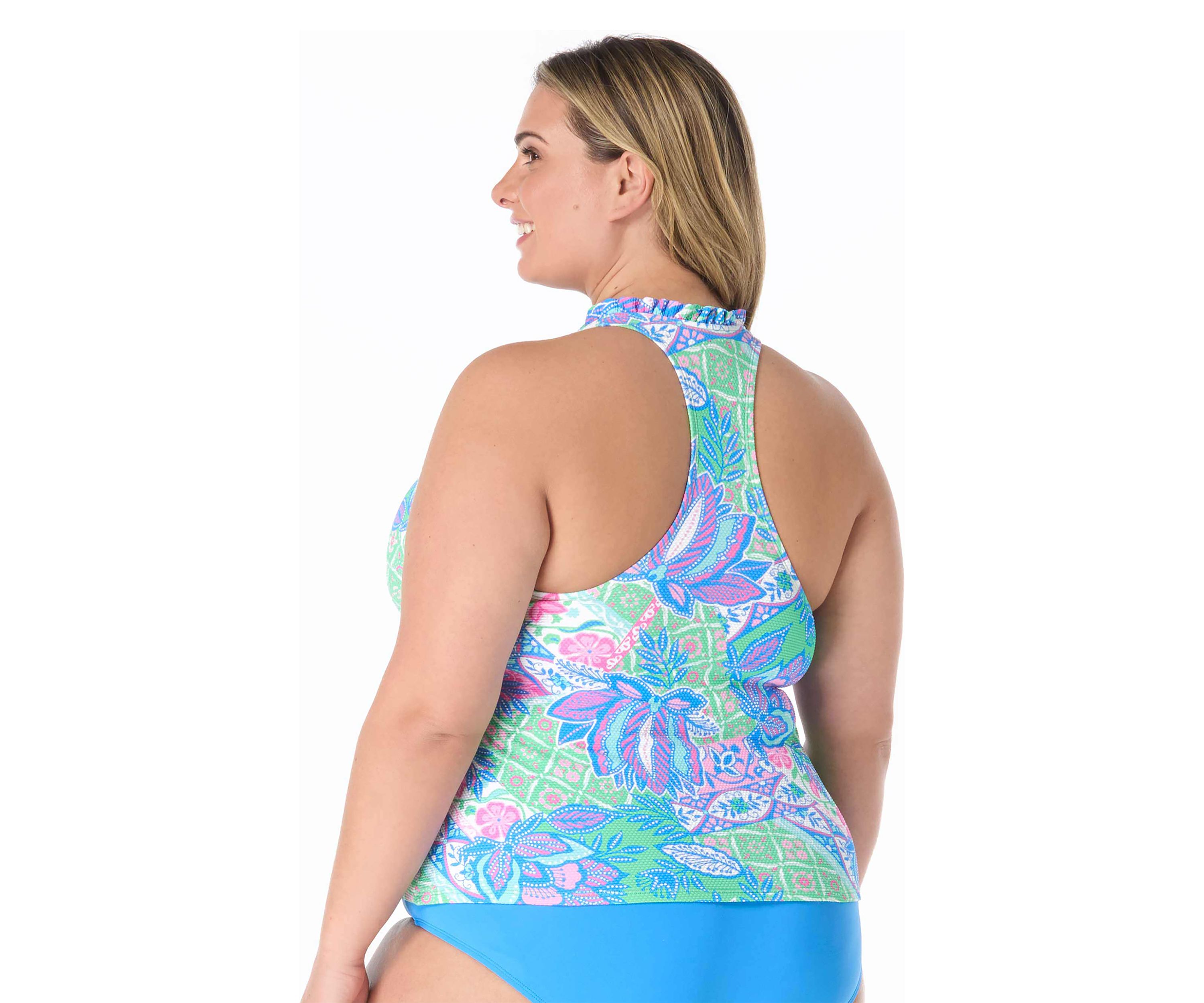 Plus Size Mosaic Racerback Tankini Swim Top 