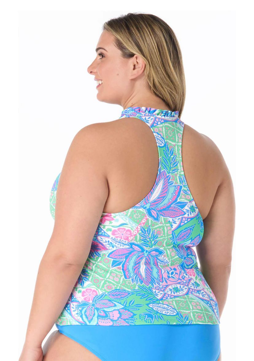Plus Size Mosaic Racerback Tankini Swim Top 