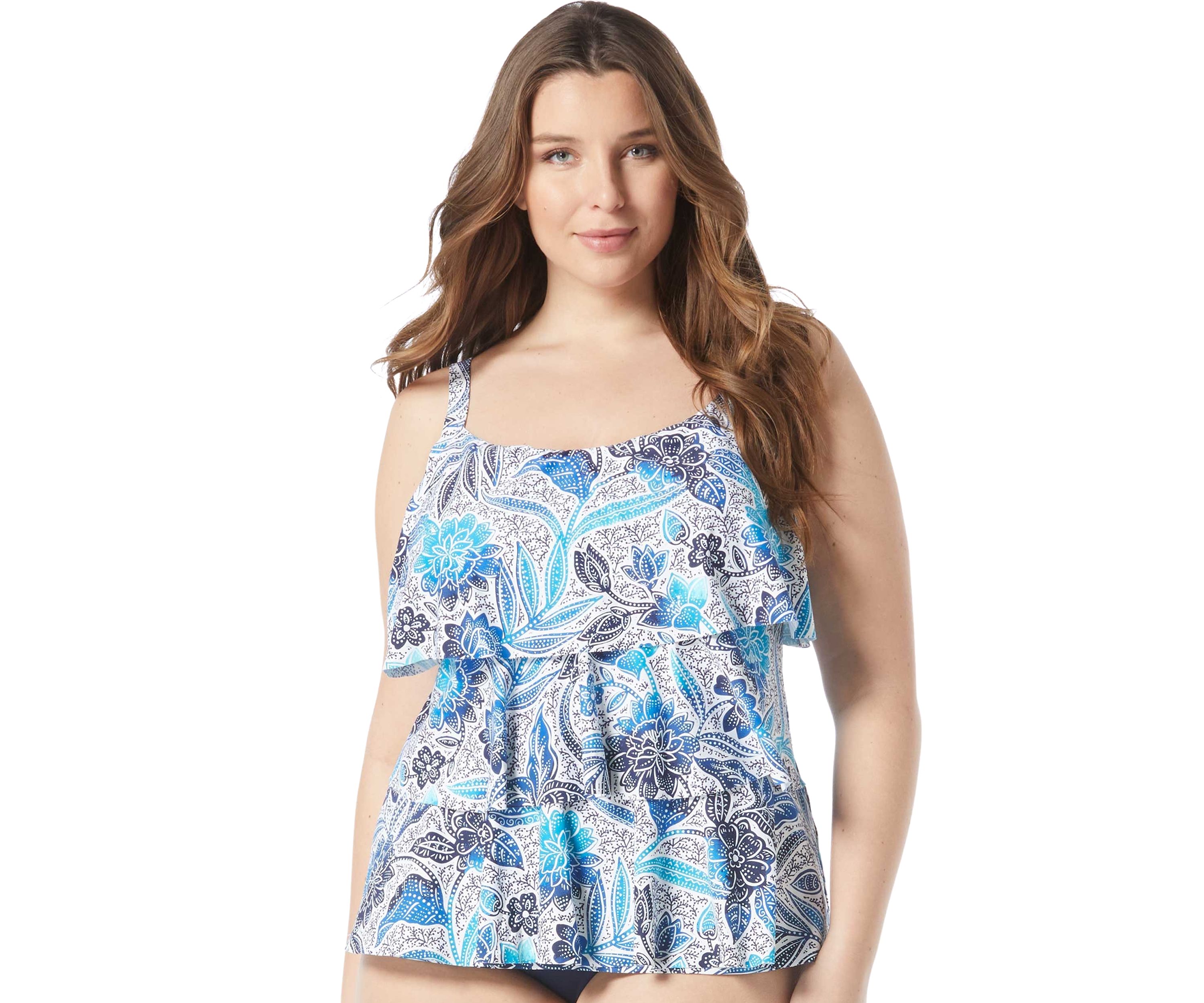 Plus Size Samoan Floral Jane Ruffle Tankini Swim Top 