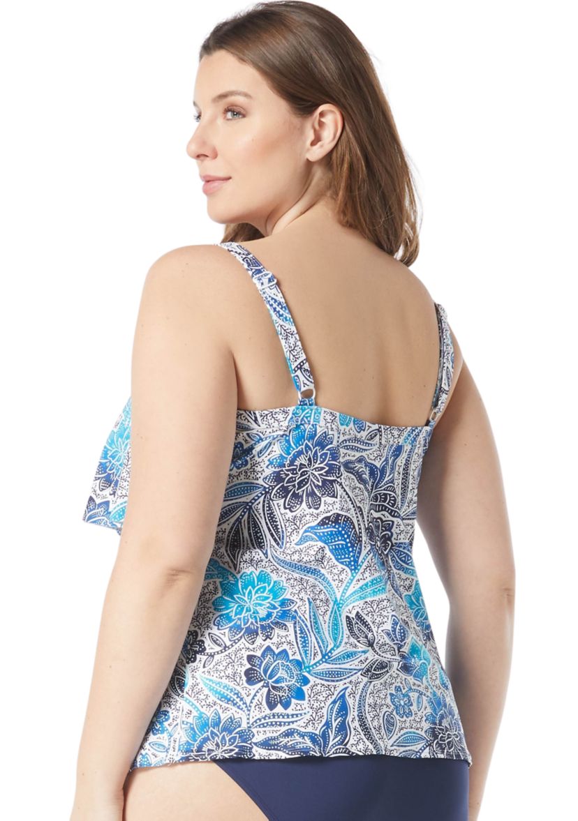 Plus Size Samoan Floral Jane Ruffle Tankini Swim Top 