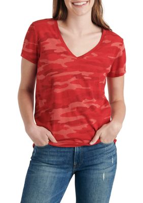 Lucky Brand, Tops, Lucky Brand Blue Camo Vneck Tee Shirt