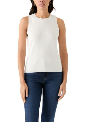 cable & gauge Women's Petite Halter Tank Top, White