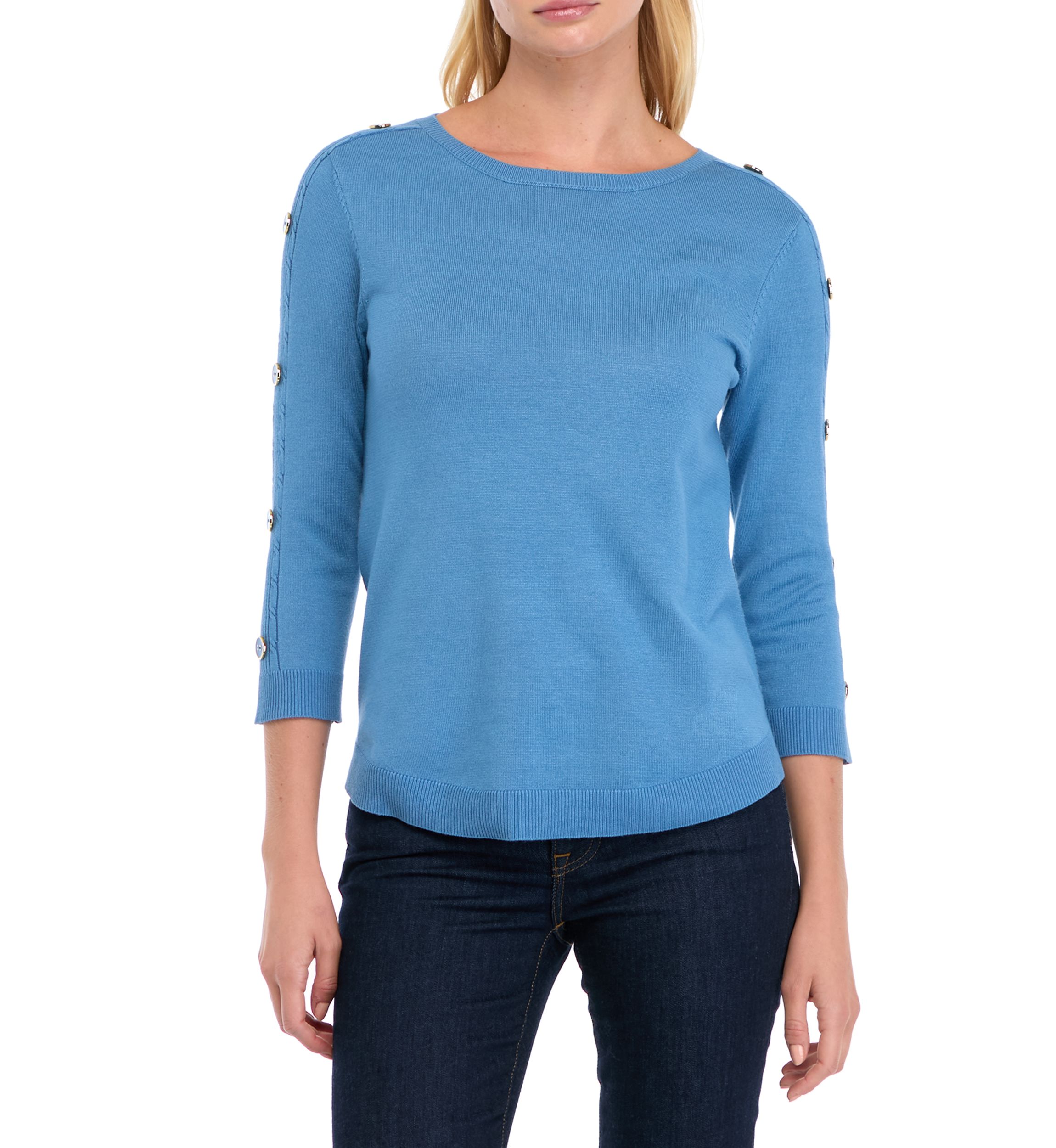 Petite Cable Placket Sleeve with Button Sweater