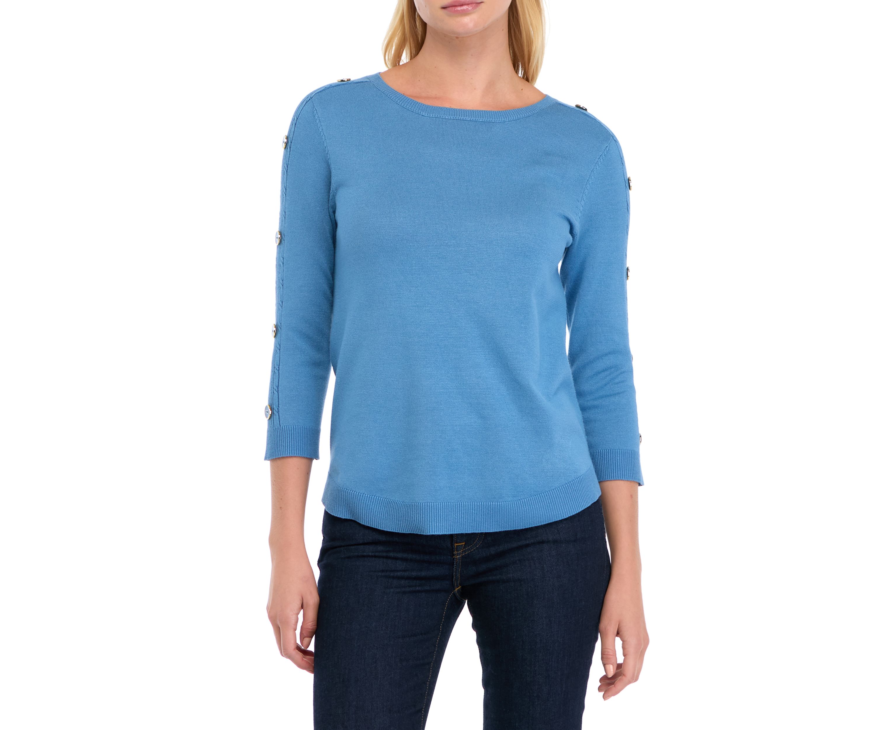 Petite Cable Placket Sleeve with Button Sweater