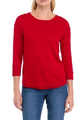 cable & gauge Women's Petite Cable Placket Sleeve with Button Sweater, Sage, PXL -  0635762777930