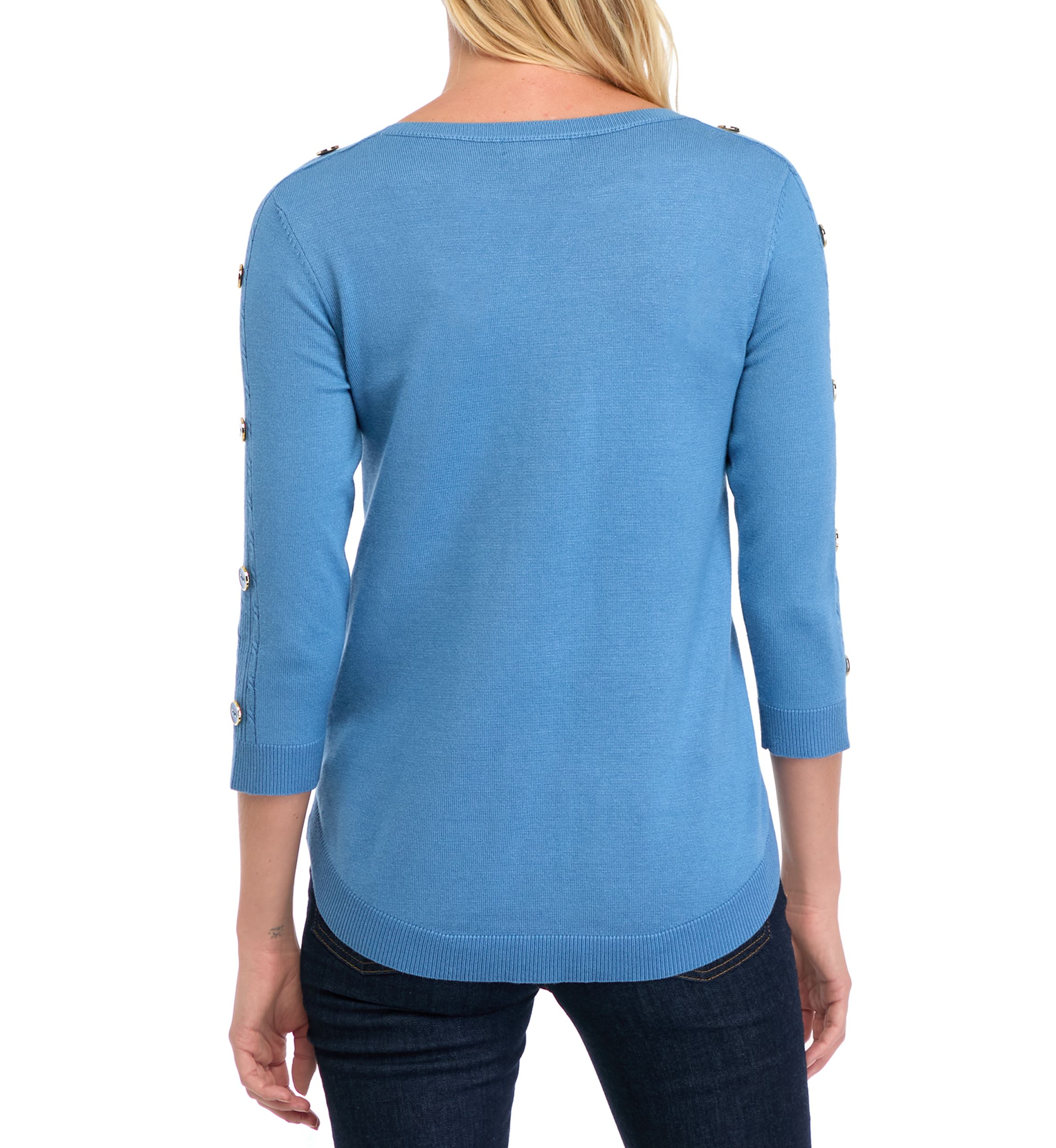 Petite Cable Placket Sleeve with Button Sweater