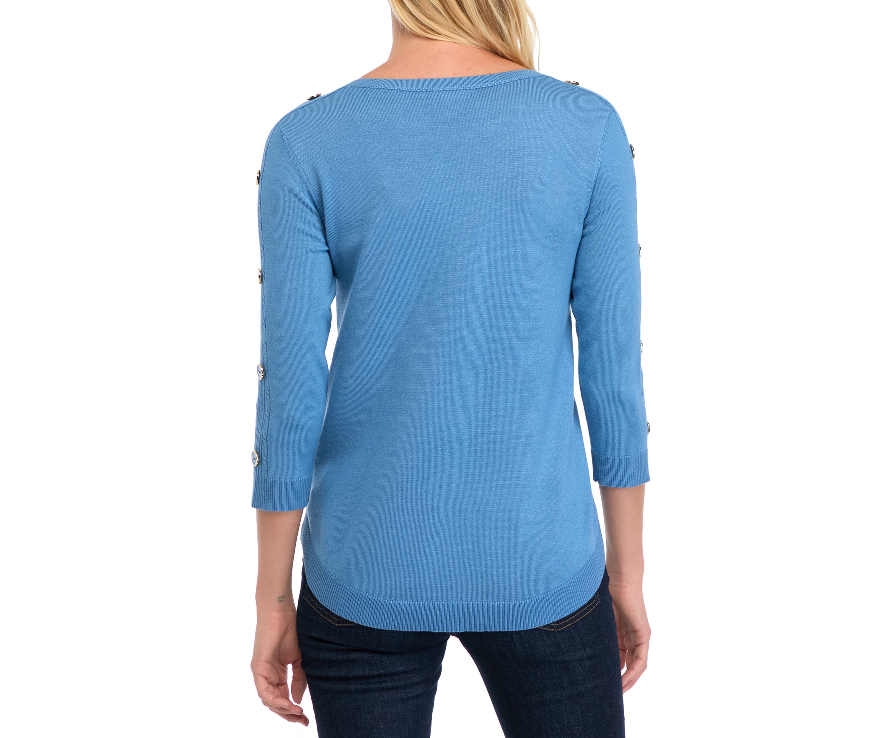 Petite Cable Placket Sleeve with Button Sweater