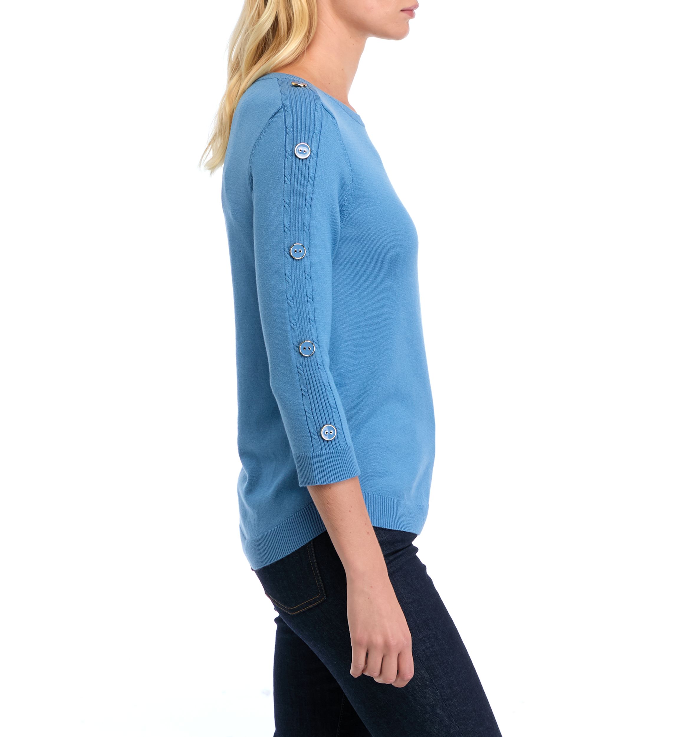 Petite Cable Placket Sleeve with Button Sweater