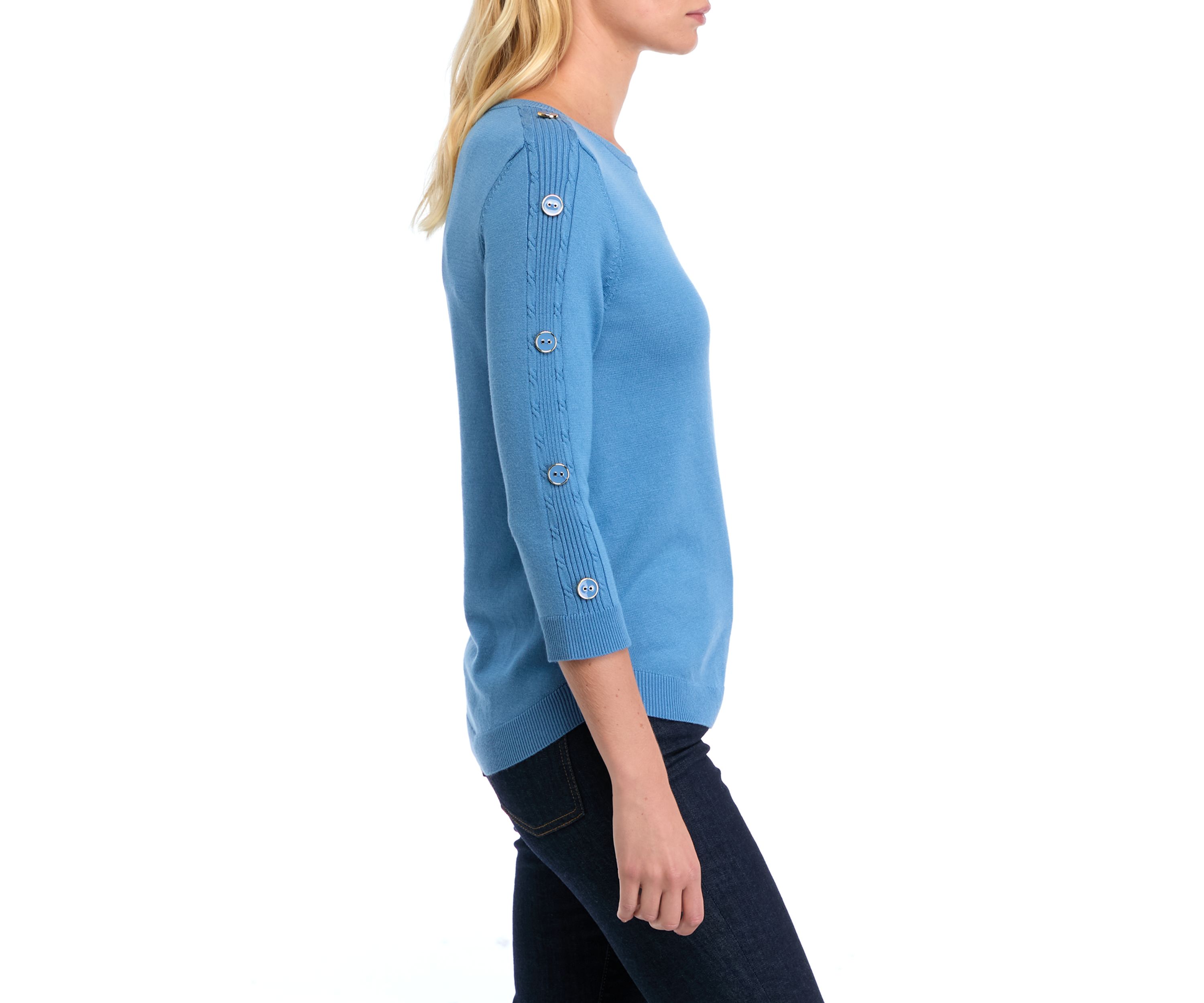 Petite Cable Placket Sleeve with Button Sweater