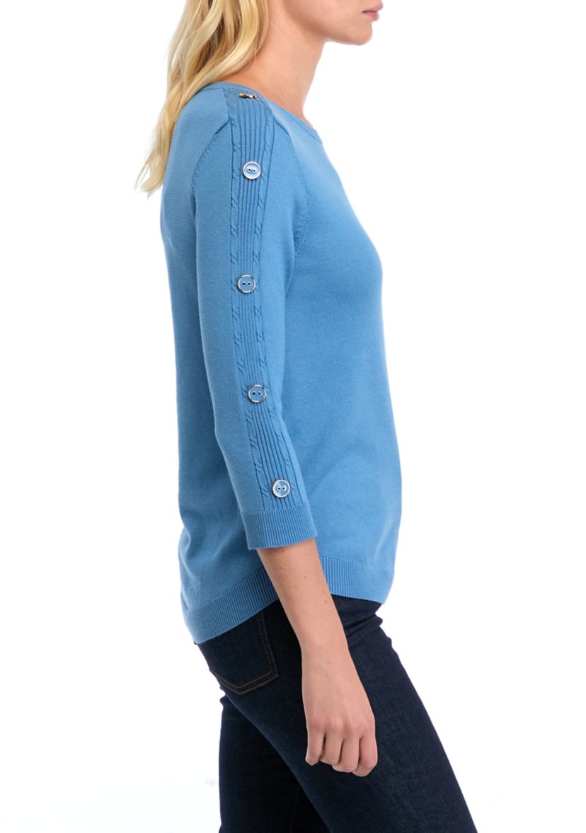 Petite Cable Placket Sleeve with Button Sweater