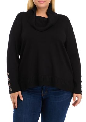 cable & gauge Women's Plus Size Mixed Rib Cowl Neck Tunic Sweater, Black, 1X -  0635762530276