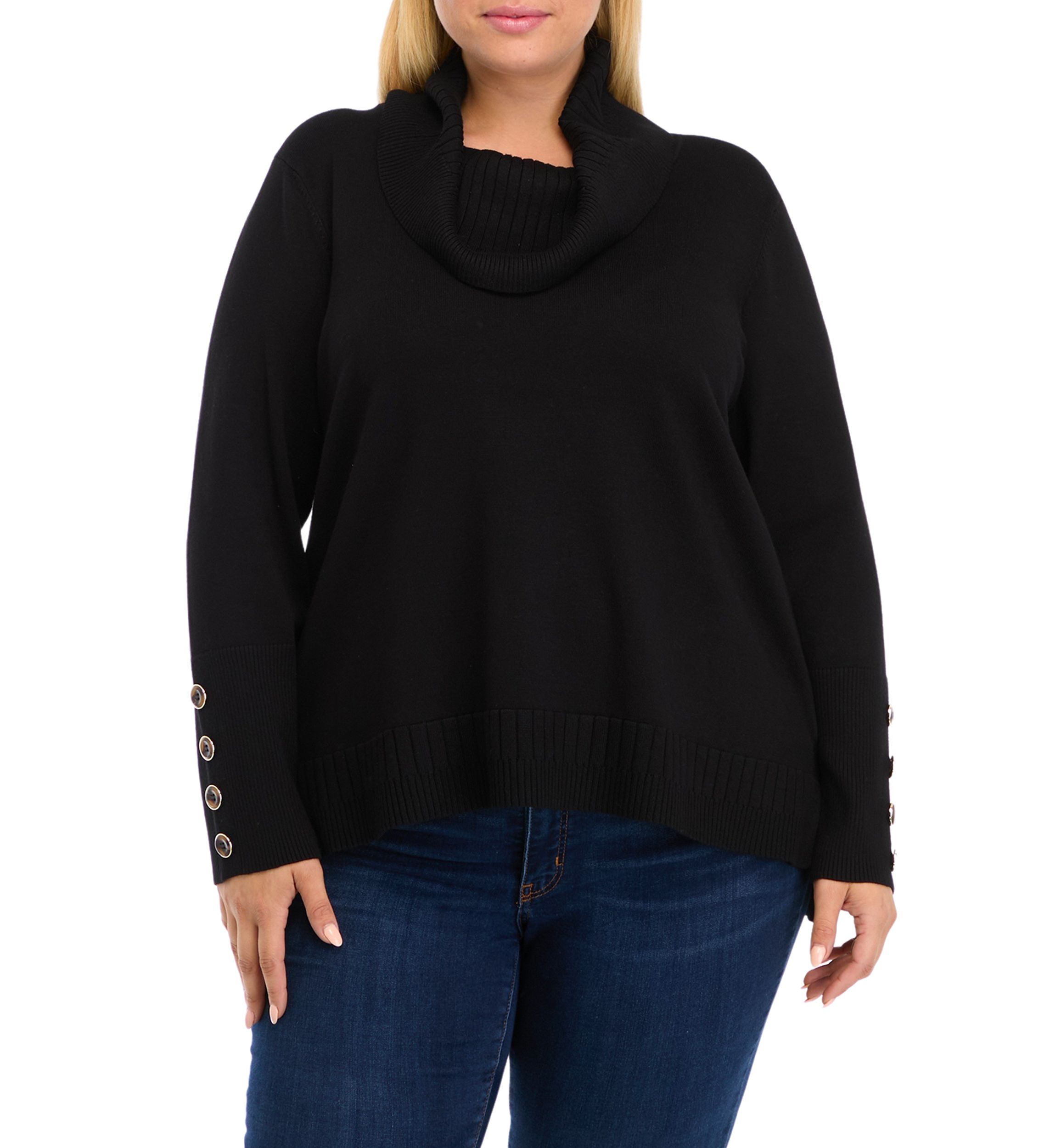 Plus Size Mixed Rib Cowl Neck Tunic Sweater 