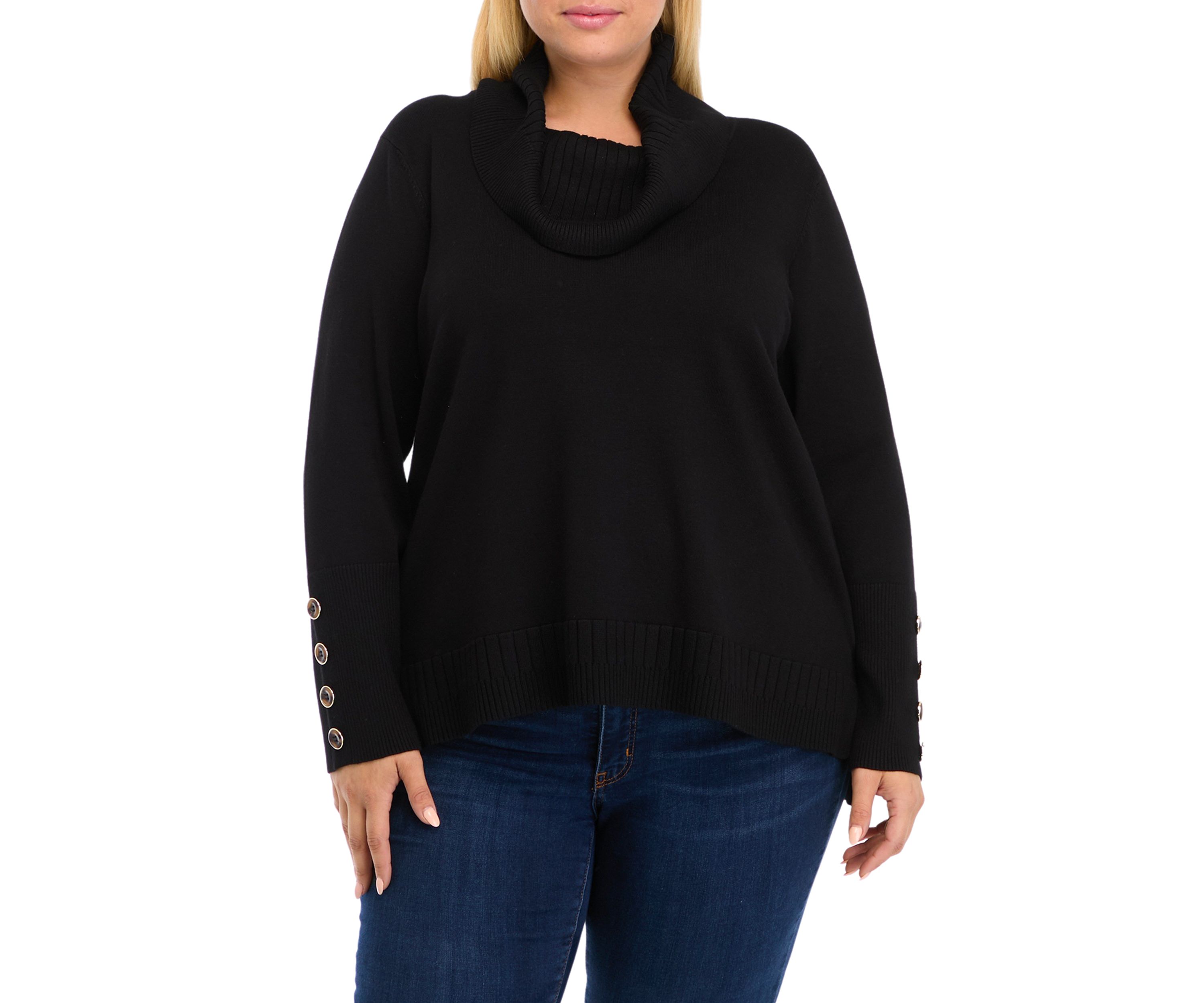 Plus Size Mixed Rib Cowl Neck Tunic Sweater 