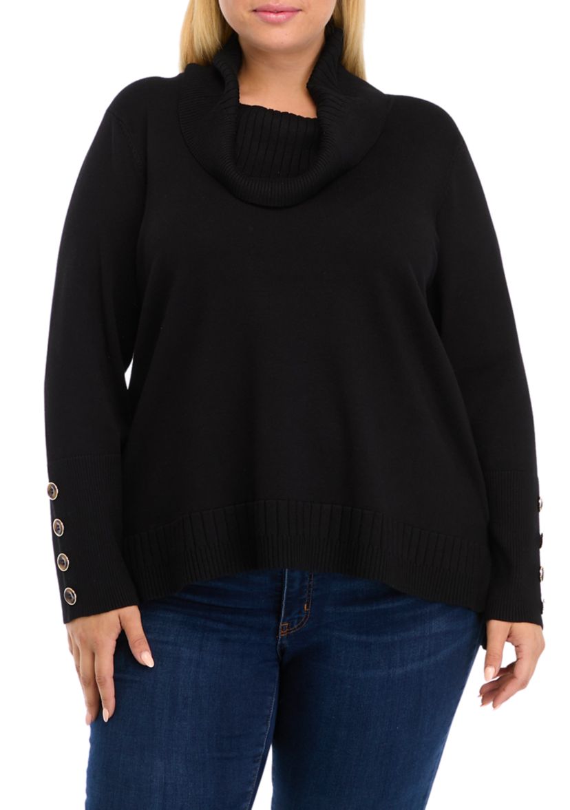 Plus Size Mixed Rib Cowl Neck Tunic Sweater 