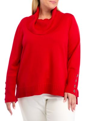 cable & gauge Women's Plus Size Mixed Rib Cowl Neck Tunic Sweater, Sage, 2X -  0635762529850